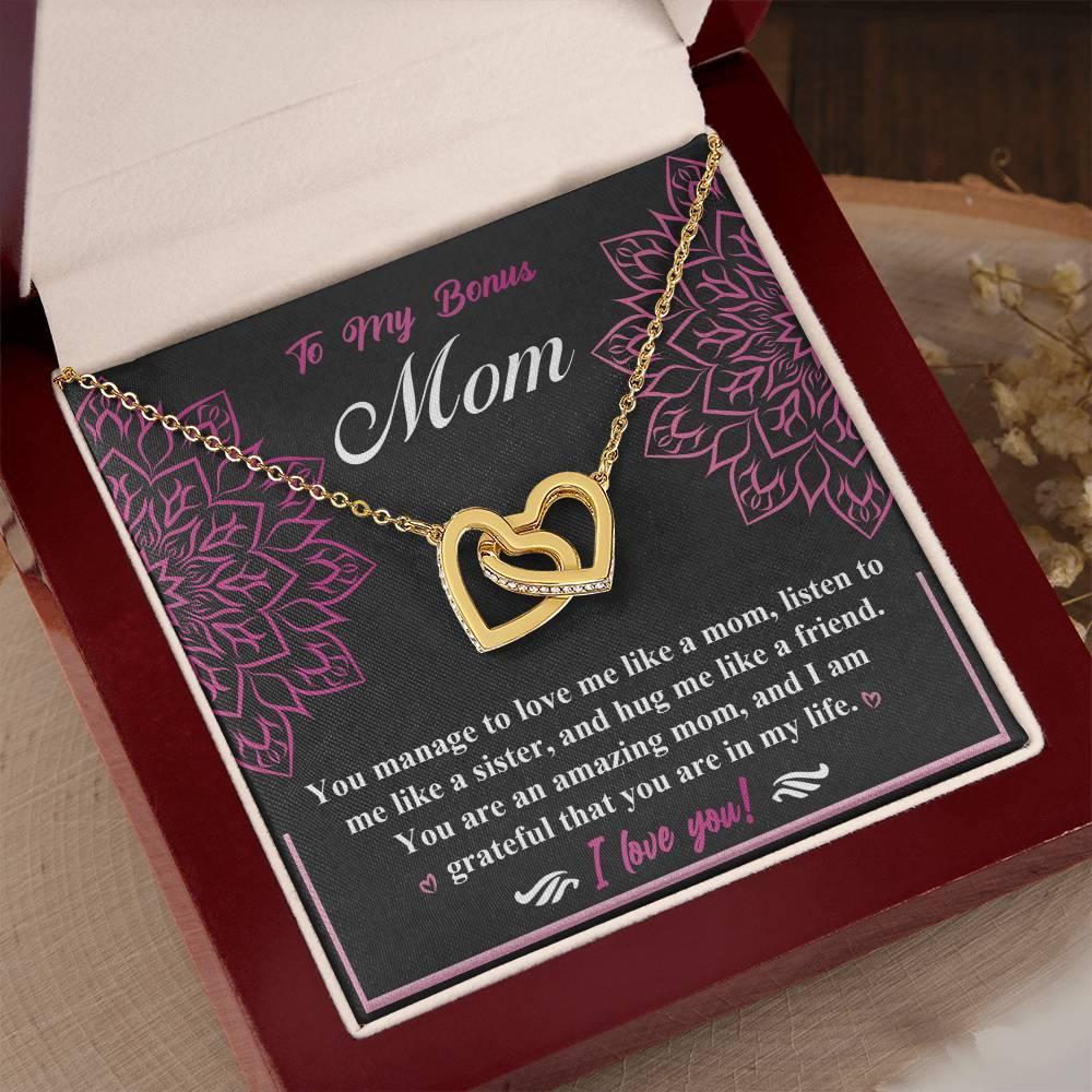 To My Bonus Mom - I am Grateful You Are in My Life - Interlocking Hearts Pendant Necklace - Mallard Moon Gift Shop