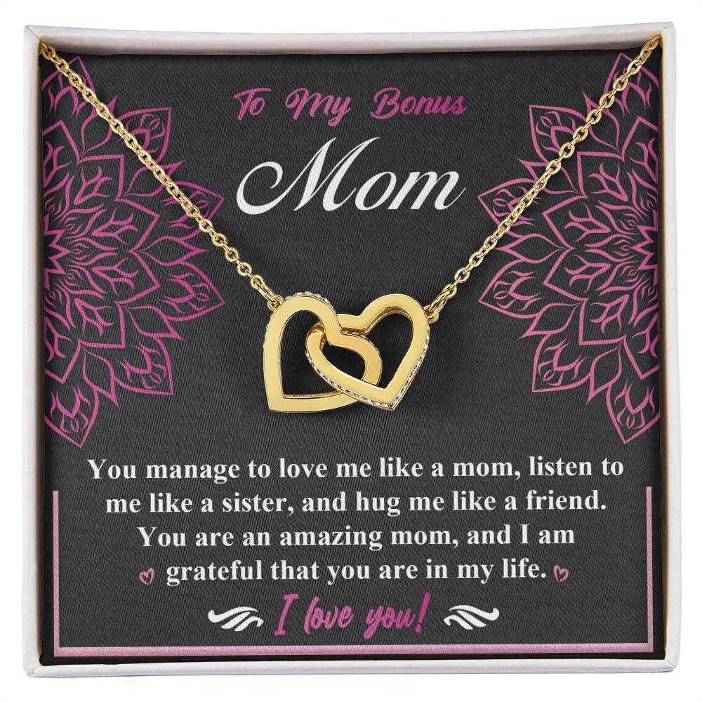 To My Bonus Mom - I am Grateful You Are in My Life - Interlocking Hearts Pendant Necklace - Mallard Moon Gift Shop