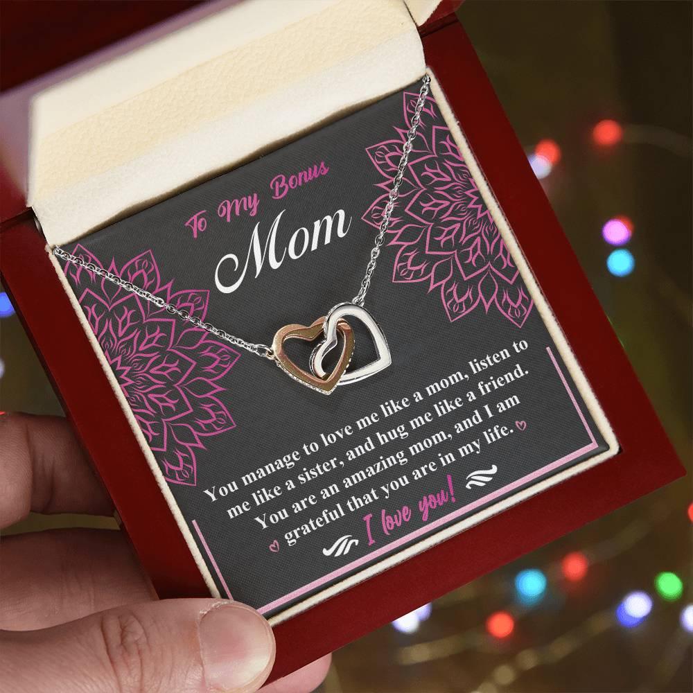 To My Bonus Mom - I am Grateful You Are in My Life - Interlocking Hearts Pendant Necklace - Mallard Moon Gift Shop