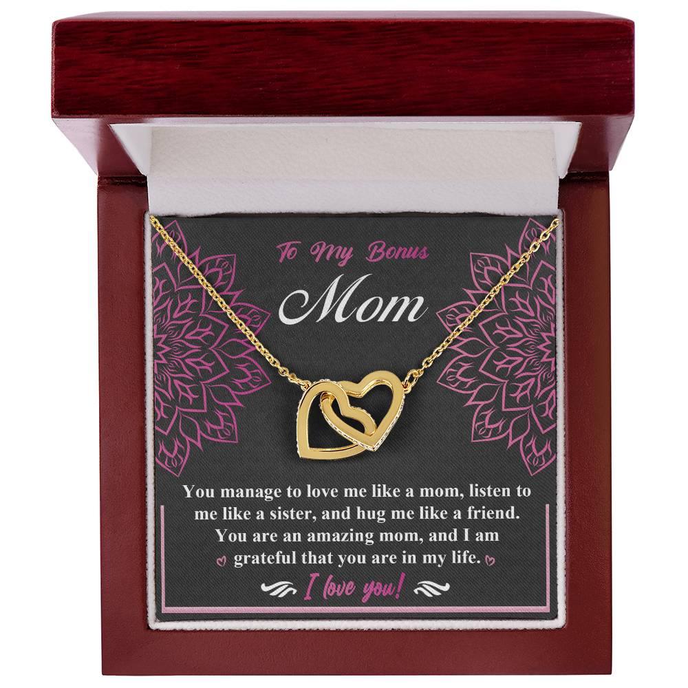 To My Bonus Mom - I am Grateful You Are in My Life - Interlocking Hearts Pendant Necklace - Mallard Moon Gift Shop