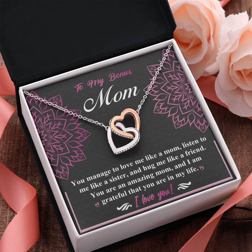 To My Bonus Mom - I am Grateful You Are in My Life - Interlocking Hearts Pendant Necklace - Mallard Moon Gift Shop