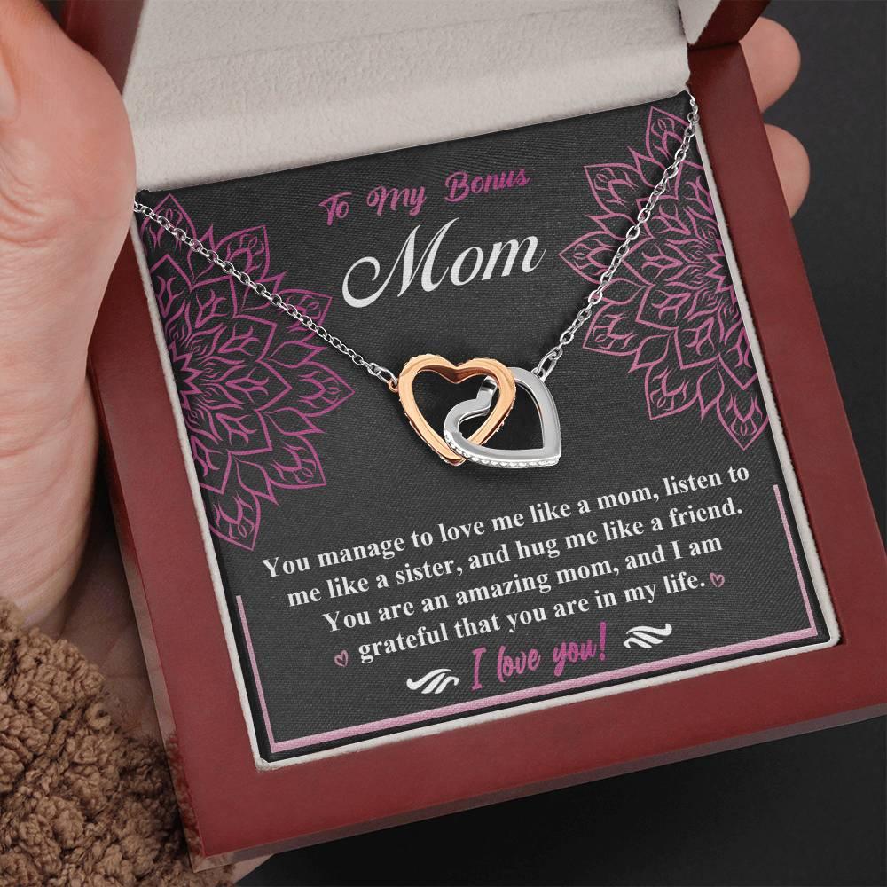 To My Bonus Mom - I am Grateful You Are in My Life - Interlocking Hearts Pendant Necklace - Mallard Moon Gift Shop