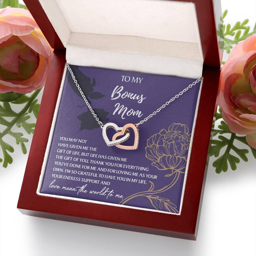 To My Bonus Mom Thank You for Everything Interlocking Hearts Pendant Necklace - Mallard Moon Gift Shop