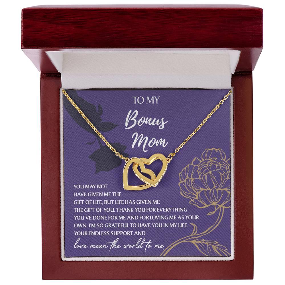 To My Bonus Mom Thank You for Everything Interlocking Hearts Pendant Necklace - Mallard Moon Gift Shop