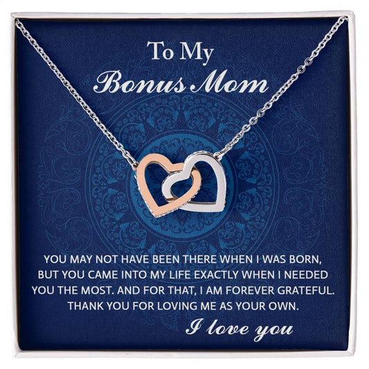 To My Bonus Mom - You Were There When I Needed You Interlocking Hearts Pendant Necklace - Mallard Moon Gift Shop