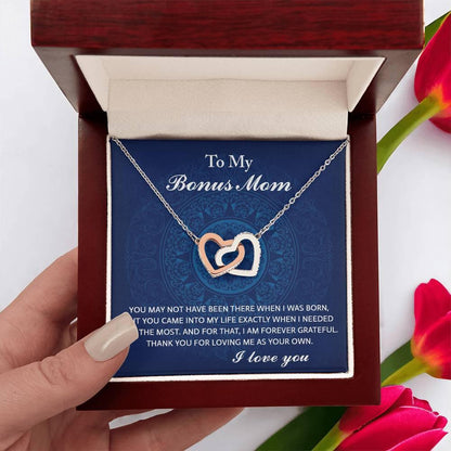 To My Bonus Mom - You Were There When I Needed You Interlocking Hearts Pendant Necklace - Mallard Moon Gift Shop