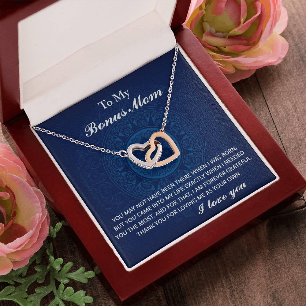 To My Bonus Mom - You Were There When I Needed You Interlocking Hearts Pendant Necklace - Mallard Moon Gift Shop