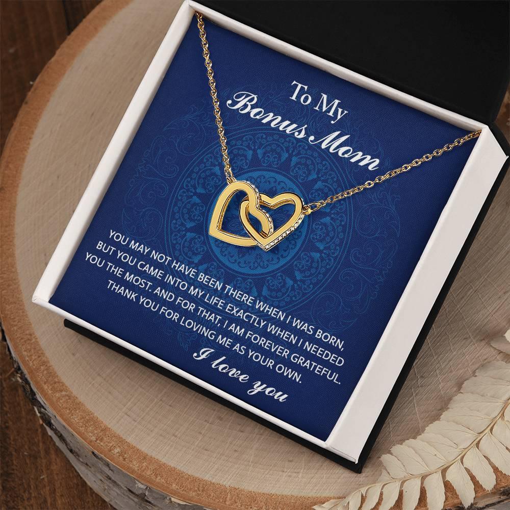 To My Bonus Mom - You Were There When I Needed You Interlocking Hearts Pendant Necklace - Mallard Moon Gift Shop