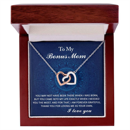 To My Bonus Mom - You Were There When I Needed You Interlocking Hearts Pendant Necklace - Mallard Moon Gift Shop