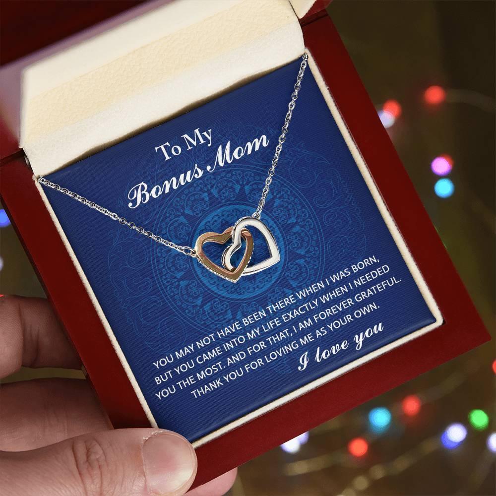 To My Bonus Mom - You Were There When I Needed You Interlocking Hearts Pendant Necklace - Mallard Moon Gift Shop