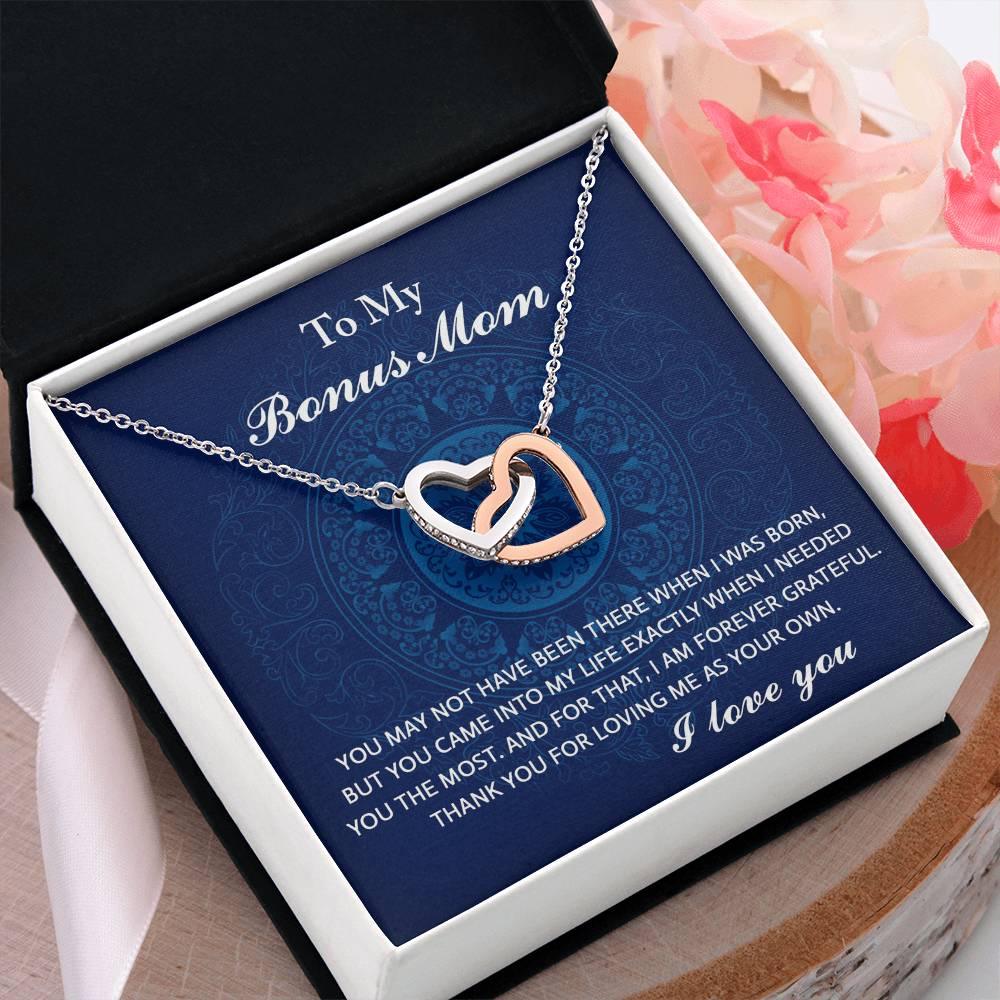 To My Bonus Mom - You Were There When I Needed You Interlocking Hearts Pendant Necklace - Mallard Moon Gift Shop