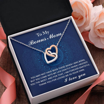 To My Bonus Mom - You Were There When I Needed You Interlocking Hearts Pendant Necklace - Mallard Moon Gift Shop