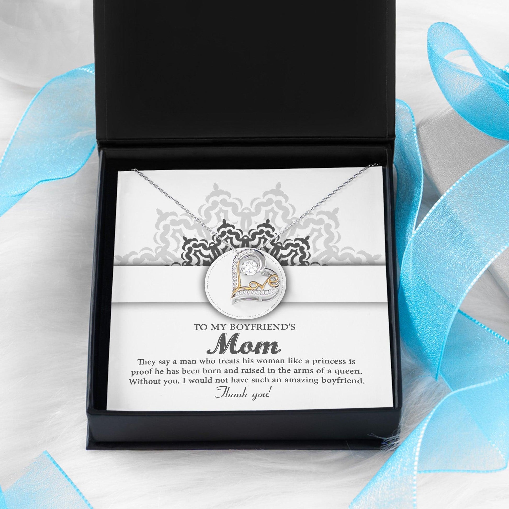 To My Boyfriend's Mom Thank You for Raising Such an Amazing Man Heart Pendant Necklace - Mallard Moon Gift Shop