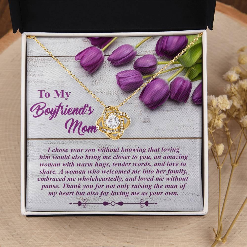 To My Boyfriend's Mother Love Knot Pendant Necklace with Heartfelt Message Card Thank You for Raising the Man of My Heart - Mallard Moon Gift Shop