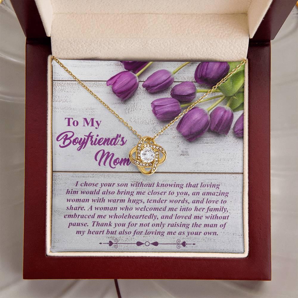 To My Boyfriend's Mother Love Knot Pendant Necklace with Heartfelt Message Card Thank You for Raising the Man of My Heart - Mallard Moon Gift Shop