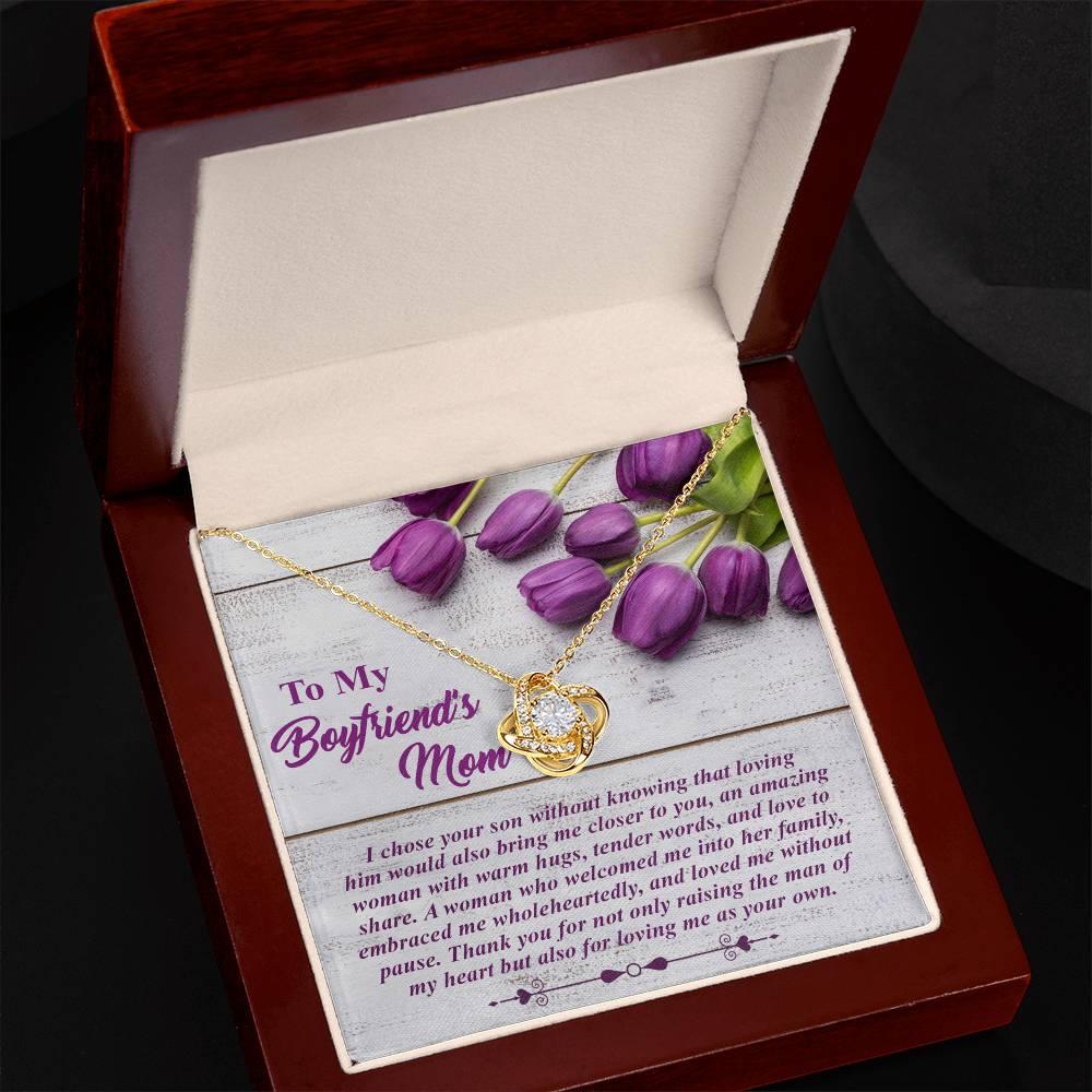 To My Boyfriend's Mother Love Knot Pendant Necklace with Heartfelt Message Card Thank You for Raising the Man of My Heart - Mallard Moon Gift Shop