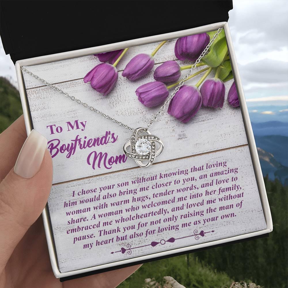 To My Boyfriend's Mother Love Knot Pendant Necklace with Heartfelt Message Card Thank You for Raising the Man of My Heart - Mallard Moon Gift Shop