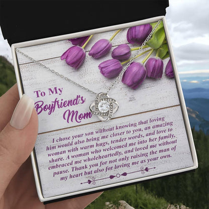 To My Boyfriend's Mother Love Knot Pendant Necklace with Heartfelt Message Card Thank You for Raising the Man of My Heart - Mallard Moon Gift Shop