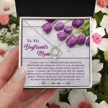 To My Boyfriend's Mother Love Knot Pendant Necklace with Heartfelt Message Card Thank You for Raising the Man of My Heart - Mallard Moon Gift Shop