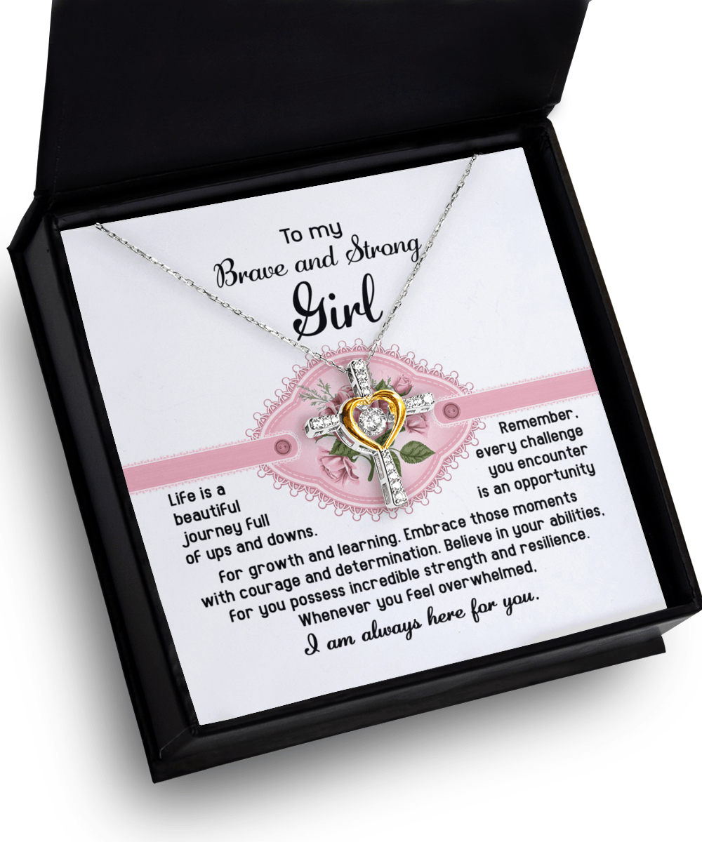 To My Brave and Strong Girl I am Always Here For You Birthday Confirmation Graduation Cross Pendant Necklace Gift - Mallard Moon Gift Shop