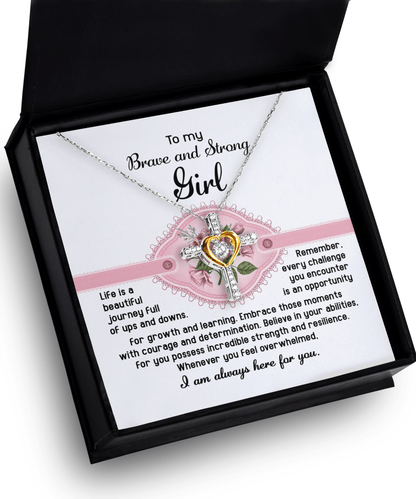 To My Brave and Strong Girl I am Always Here For You Birthday Confirmation Graduation Cross Pendant Necklace Gift - Mallard Moon Gift Shop