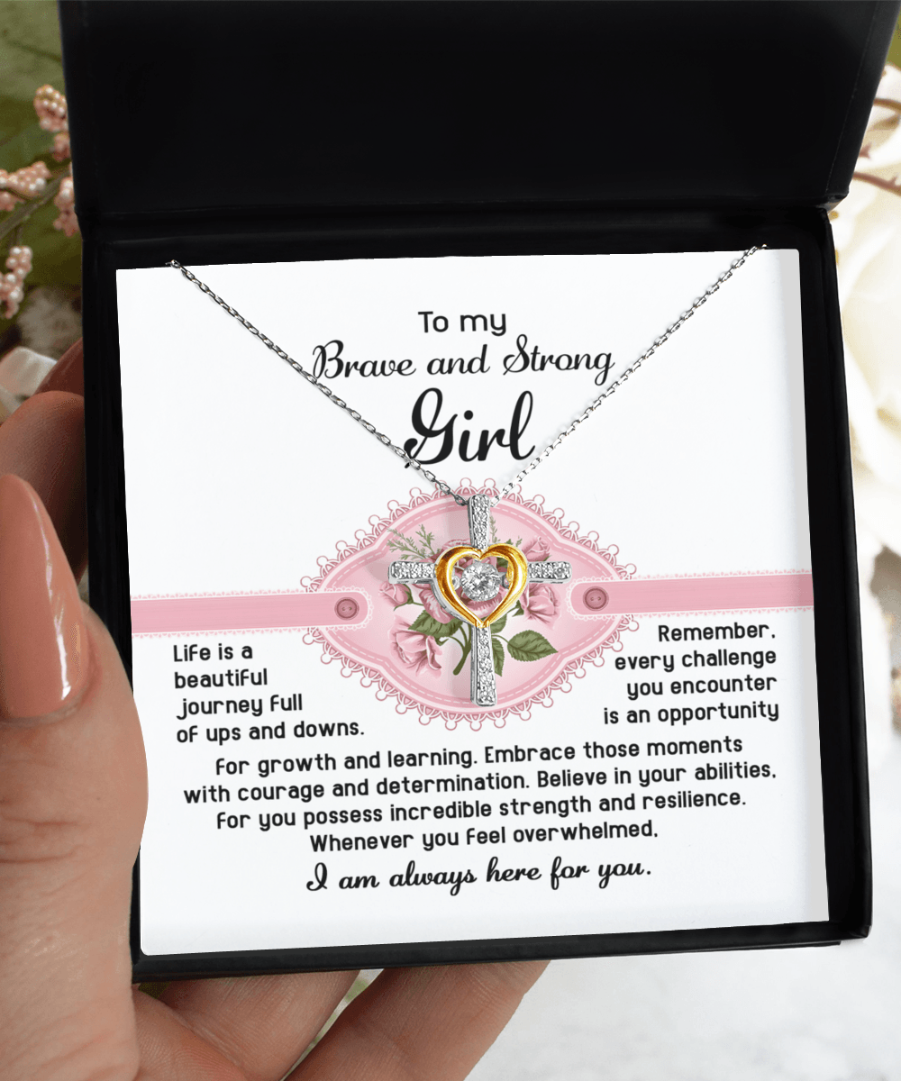 To My Brave and Strong Girl I am Always Here For You Birthday Confirmation Graduation Cross Pendant Necklace Gift - Mallard Moon Gift Shop