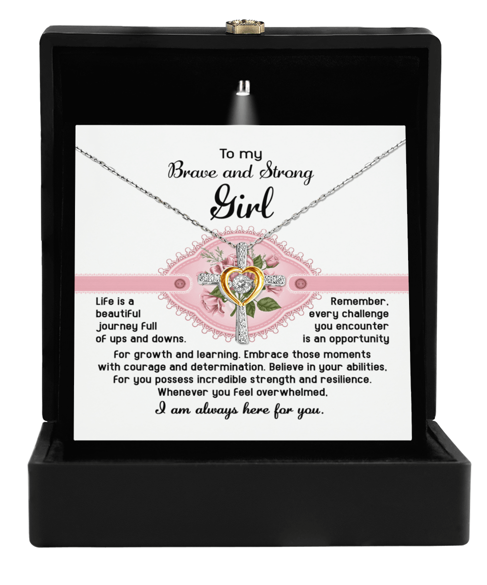 To My Brave and Strong Girl I am Always Here For You Birthday Confirmation Graduation Cross Pendant Necklace Gift - Mallard Moon Gift Shop