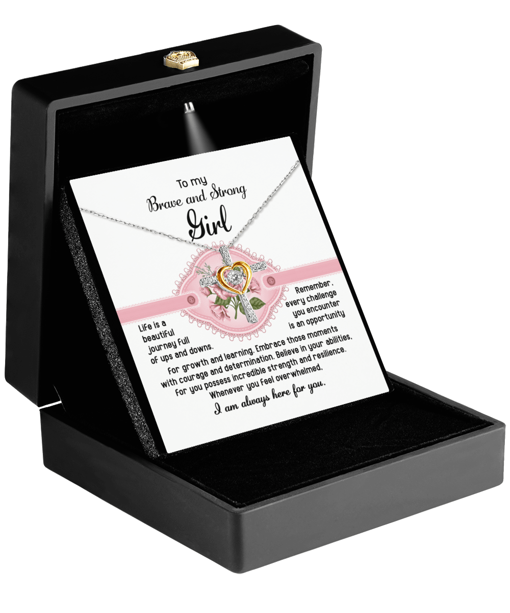 To My Brave and Strong Girl I am Always Here For You Birthday Confirmation Graduation Cross Pendant Necklace Gift - Mallard Moon Gift Shop