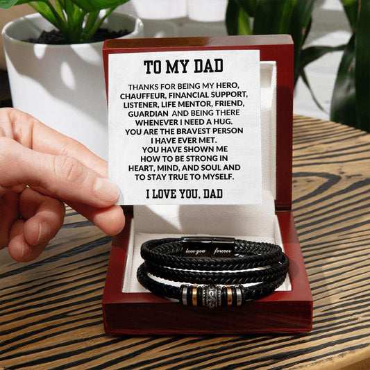 To My Dad Strong in Heart Braided Leather Bracelet - Mallard Moon Gift Shop