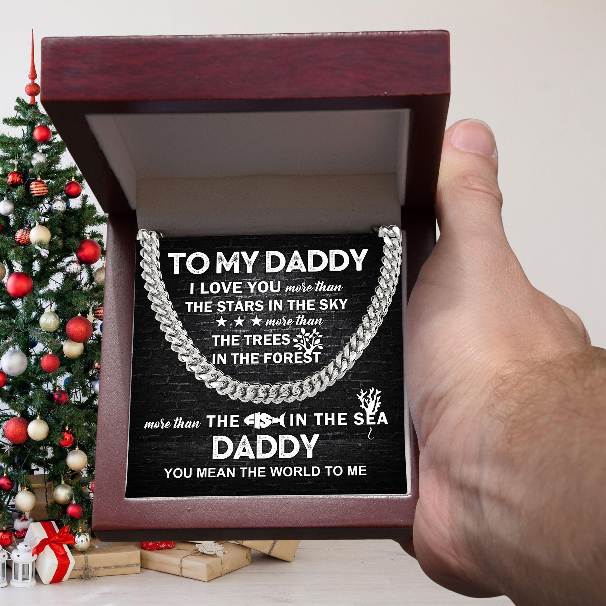 To My Daddy You Mean the World To Me Cuban Link Chain Necklace with Message Card - Mallard Moon Gift Shop