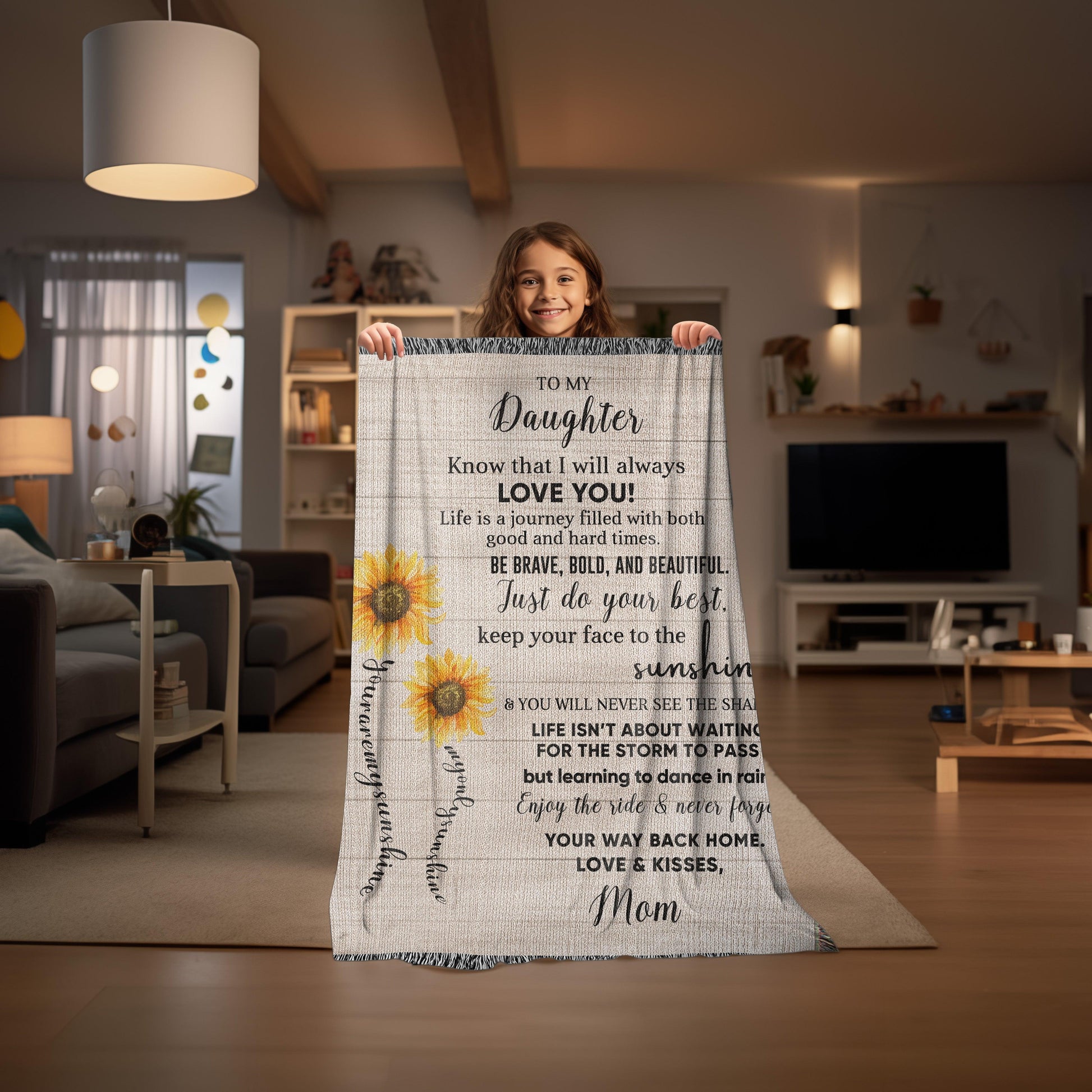 To My Daughter Be Brave, Bold and Beautiful - Life is Learning to Dance in the Rain Inspirational Heirloom Woven Blanket - Mallard Moon Gift Shop