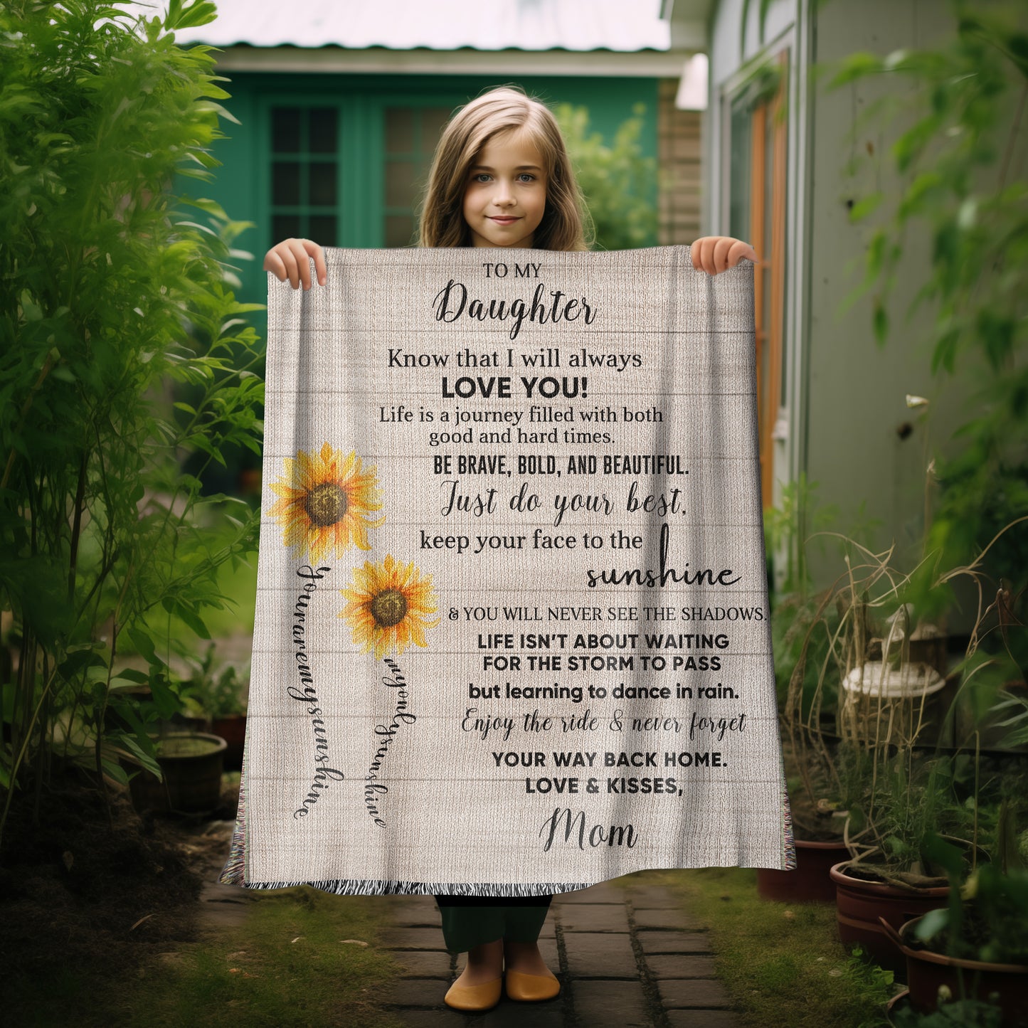 To My Daughter Be Brave, Bold and Beautiful - Life is Learning to Dance in the Rain Inspirational Heirloom Woven Blanket