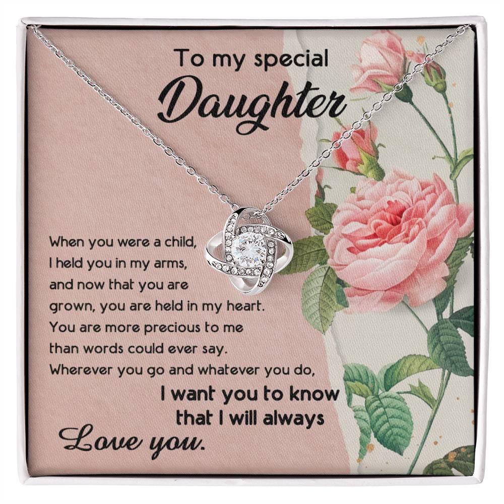 To My Daughter, I held You In My Arms Love Knot Necklace - Mallard Moon Gift Shop