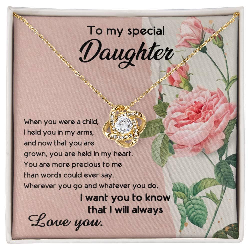 To My Daughter, I held You In My Arms Love Knot Necklace - Mallard Moon Gift Shop