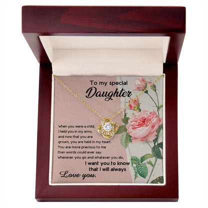 To My Daughter, I held You In My Arms Love Knot Necklace - Mallard Moon Gift Shop