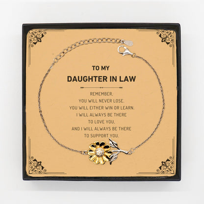 To My Daughter In Law Remember, you will never lose. You will either WIN or LEARN, Keepsake Sunflower Bracelet Birthday Christmas Graduation Gifts I - Mallard Moon Gift Shop