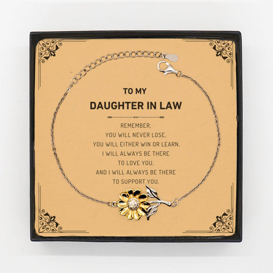 To My Daughter In Law Remember, you will never lose. You will either WIN or LEARN, Keepsake Sunflower Bracelet Birthday Christmas Graduation Gifts I - Mallard Moon Gift Shop