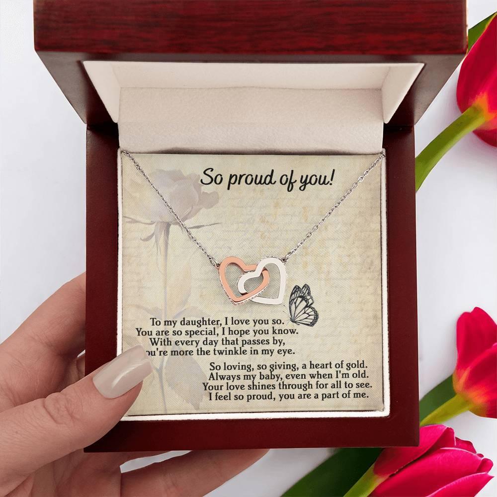 To My Daughter - Proud Of You - Interlocking Hearts Necklace - Mallard Moon Gift Shop
