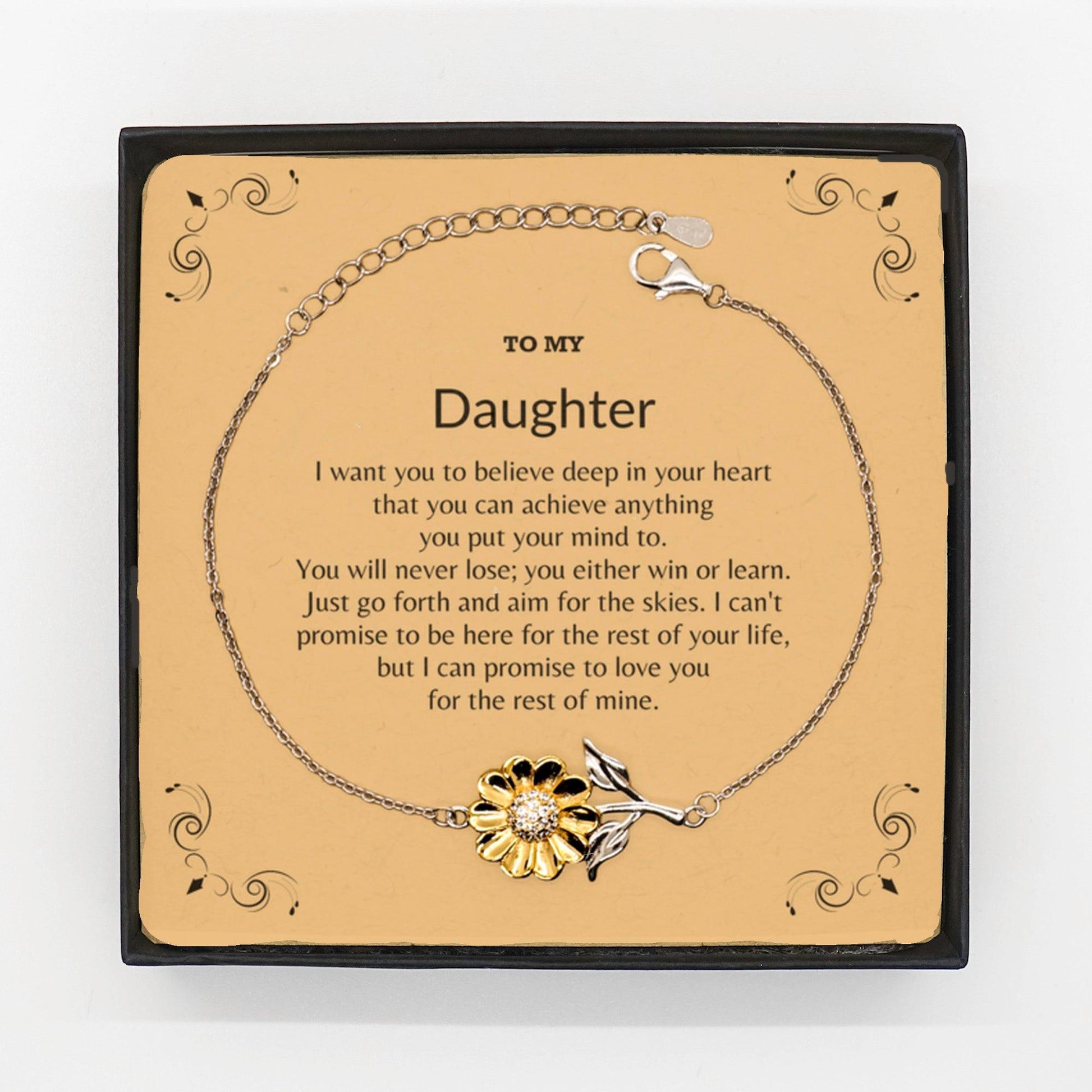 To My Daughter Remember, You will never lose. You will either WIN or LEARN, Keepsake Sunflower Bracelet , Birthday Christmas Gifts Ideas - Mallard Moon Gift Shop