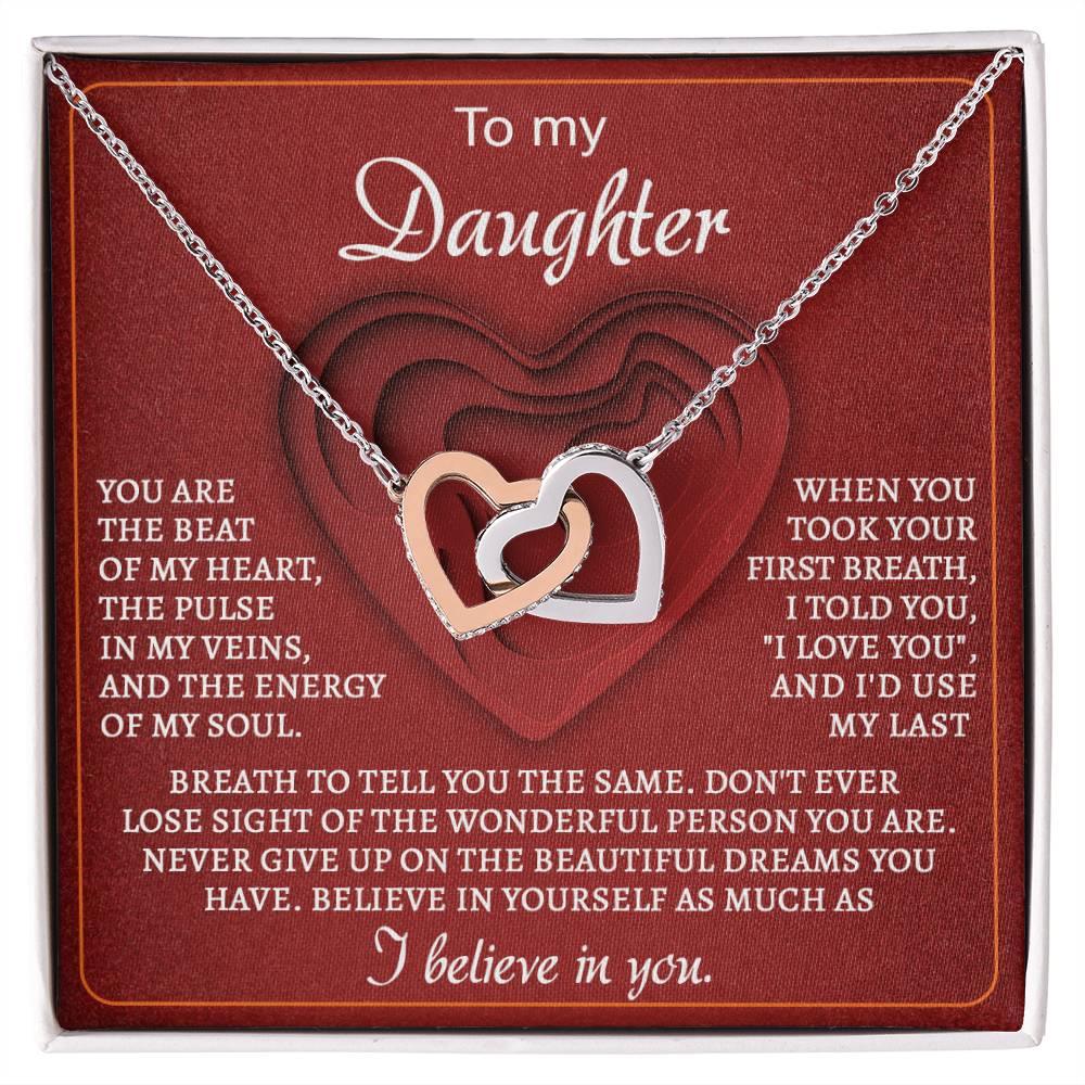 To My Daughter You Are the Beat of My Heart Interlocking Hearts Necklace - Mallard Moon Gift Shop