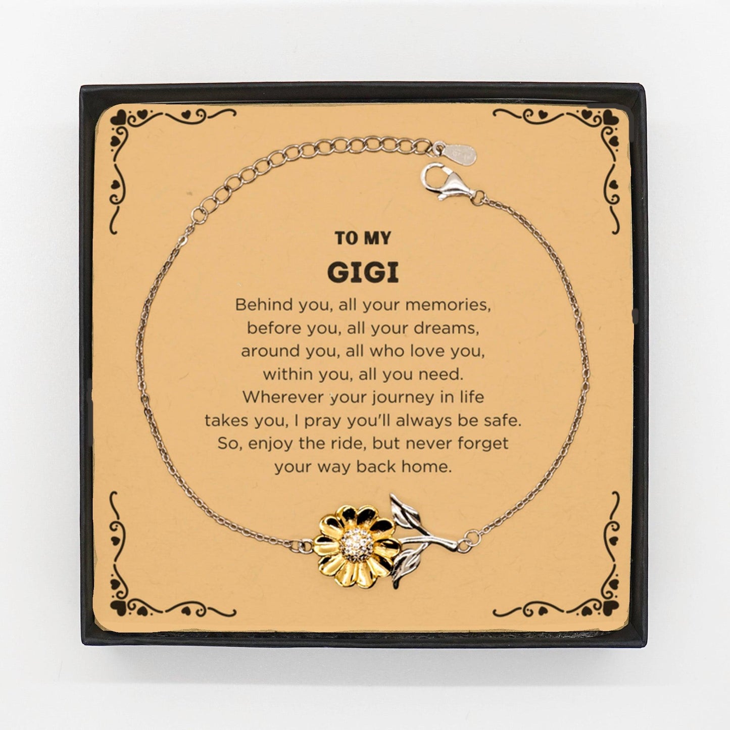 To My Gigi Gifts, Inspirational Gigi Sunflower Bracelet, Sentimental Birthday Christmas Unique Gifts For Gigi Behind you, all your memories, before you, all your dreams, around you, all who love you, within you, all you need - Mallard Moon Gift Shop