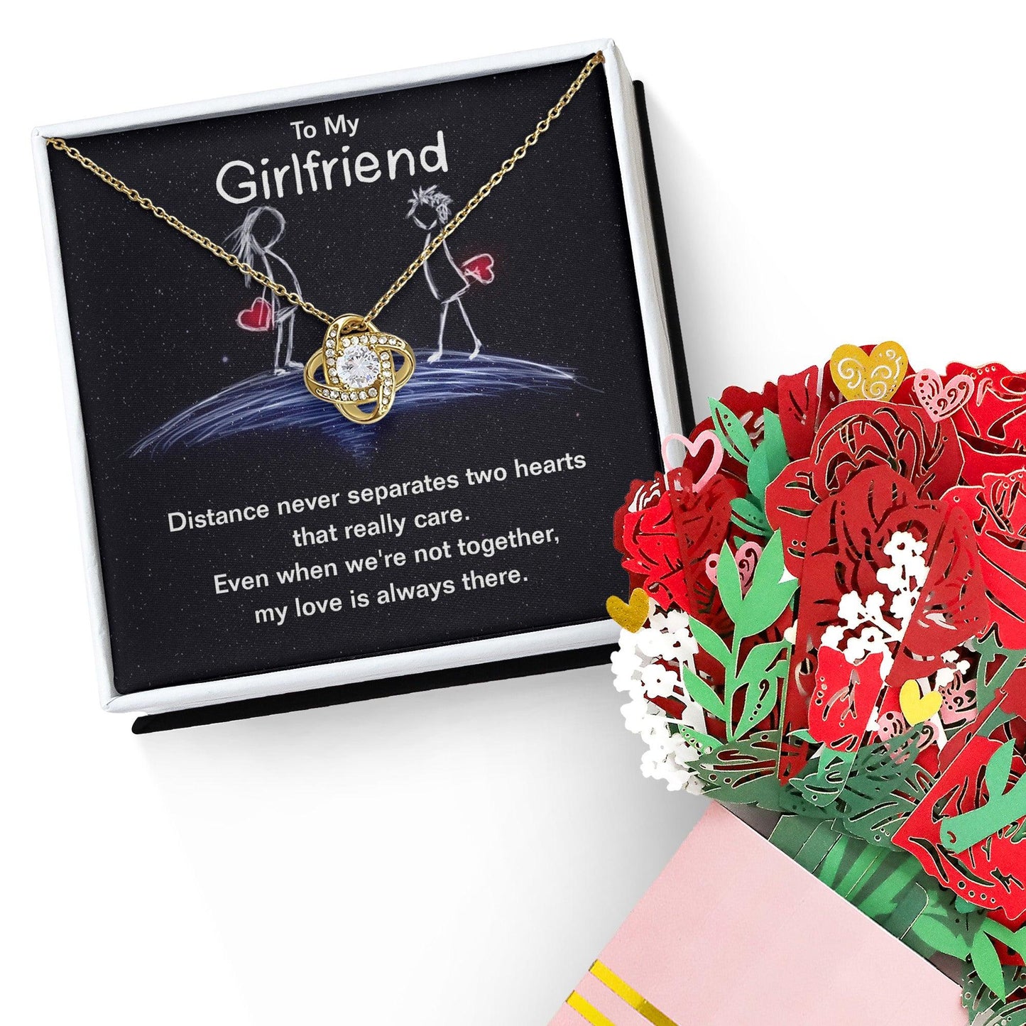 To My Girlfriend Distance Never Separates Two Hearts Valentine Love Knot Necklace - Mallard Moon Gift Shop