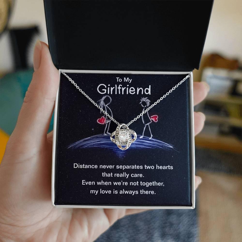 To My Girlfriend Distance Never Separates Two Hearts Valentine Love Knot Necklace - Mallard Moon Gift Shop