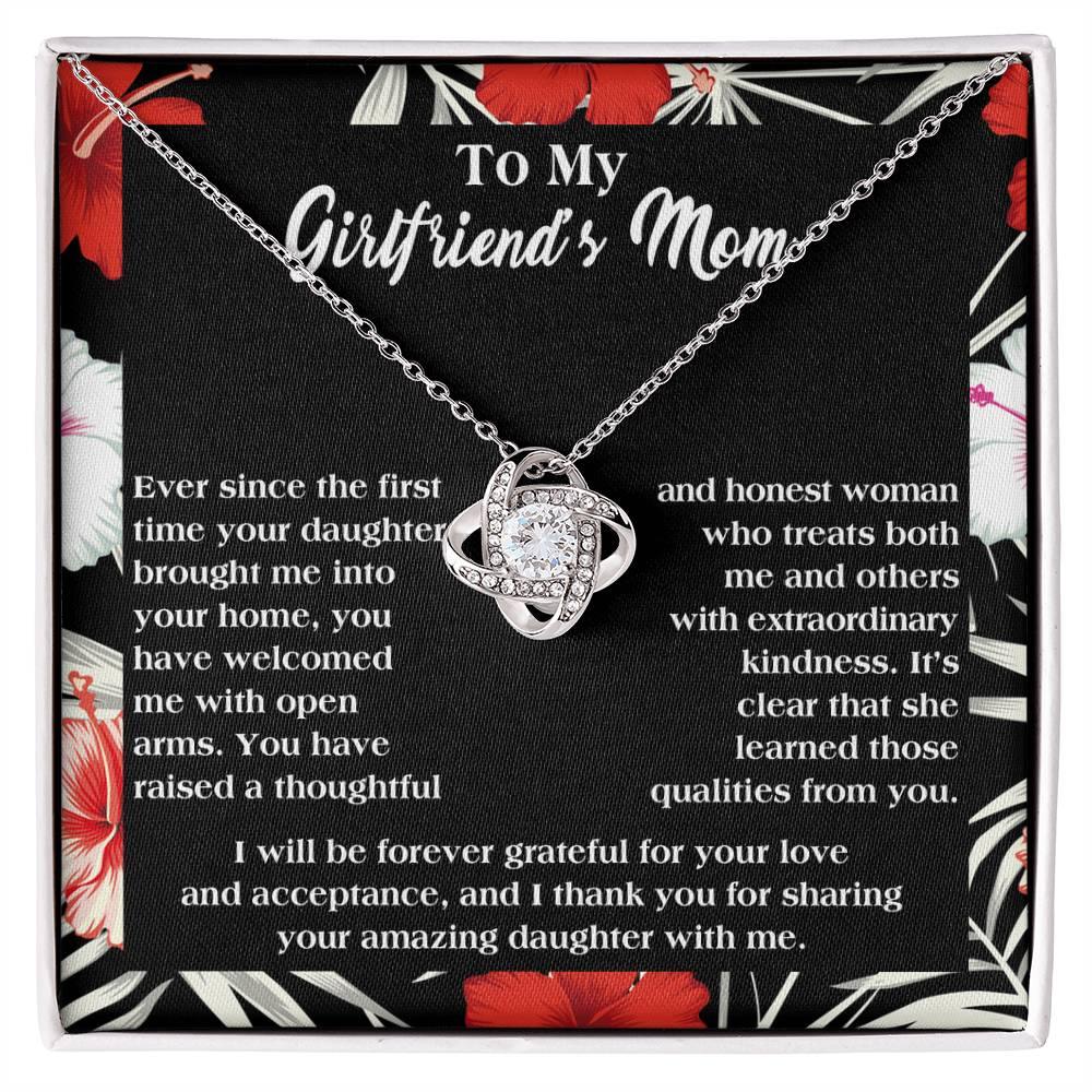 To My Girlfriend's Mom Thank You For Raising an Amazing Daughter Love Knot Pendant Necklace - Mallard Moon Gift Shop