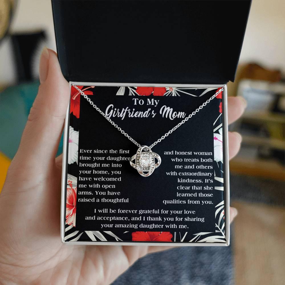 To My Girlfriend's Mom Thank You For Raising an Amazing Daughter Love Knot Pendant Necklace - Mallard Moon Gift Shop