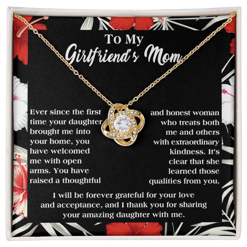 To My Girlfriend's Mom Thank You For Raising an Amazing Daughter Love Knot Pendant Necklace - Mallard Moon Gift Shop