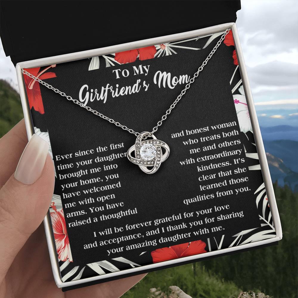 To My Girlfriend's Mom Thank You For Raising an Amazing Daughter Love Knot Pendant Necklace - Mallard Moon Gift Shop