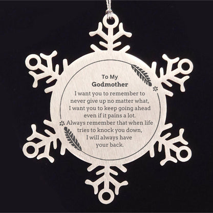 To My Godmother Gifts, Never give up no matter what, Inspirational Godmother Snowflake Ornament, Encouragement Birthday Christmas Unique Gifts For Godmother - Mallard Moon Gift Shop