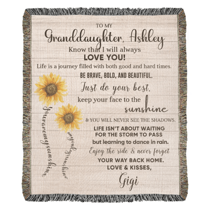 To My Granddaughter Life Is Learning to Dance in the Rain Personalized Heirloom Woven Blanket - Mallard Moon Gift Shop