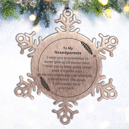 To My Grandparents Gifts, Never give up no matter what, Inspirational Grandparents Snowflake Ornament, Encouragement Birthday Christmas Unique Gifts For Grandparents - Mallard Moon Gift Shop